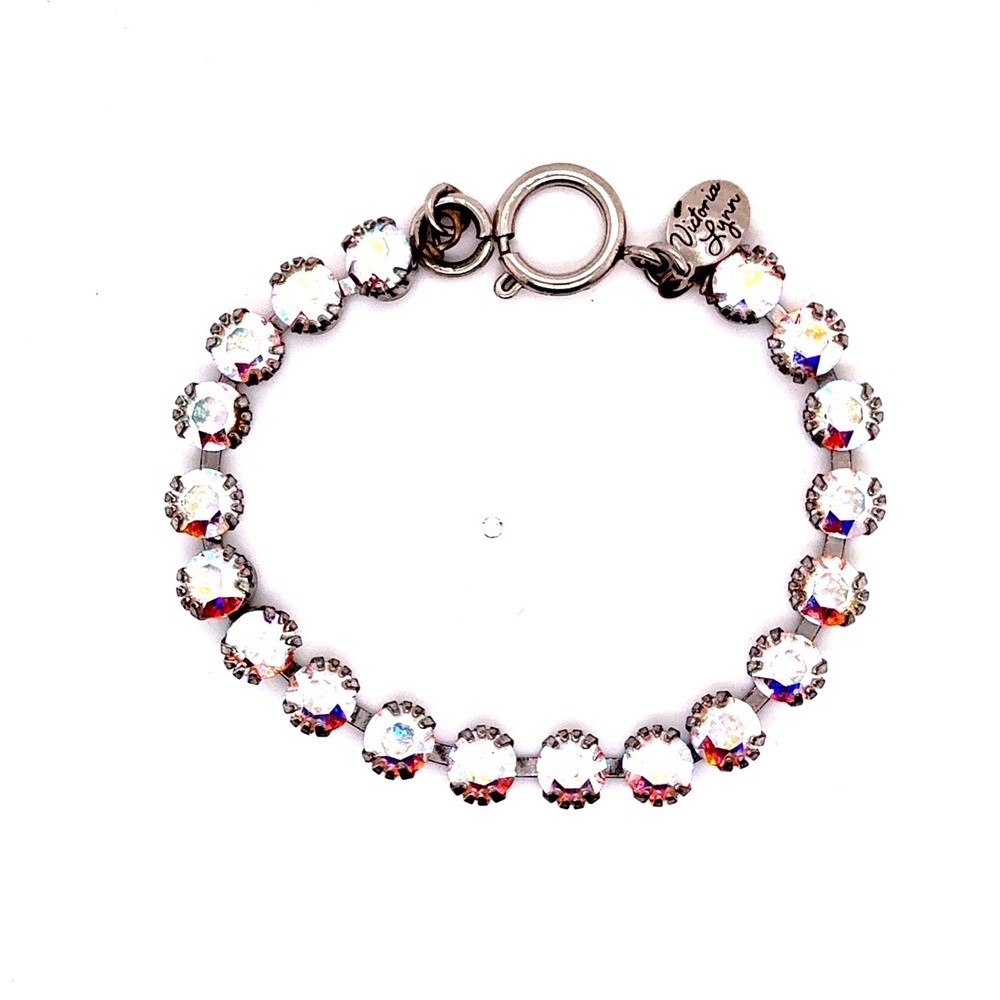 Victoria Lynn Aurora Borealis Crystal Tennis Bracelet Silver Tone 7 Inch